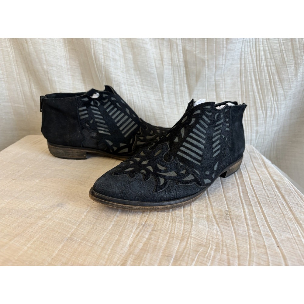 Pedro Miralles Western Black Die Cut Leather Ankle Boots Women EU38 US 7 Spain